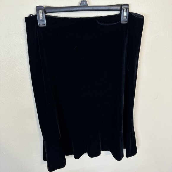 Alex Evenings Black Velvet Skirt Flared Hem Large Vtg 90s Knee Length Evenings - Picture 8 of 8